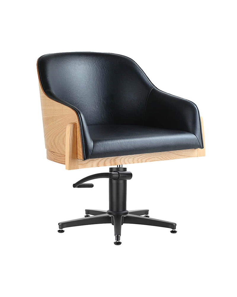 Stockholm - Silla de peluquería negra - Respaldo de fresno - Base estrella negra