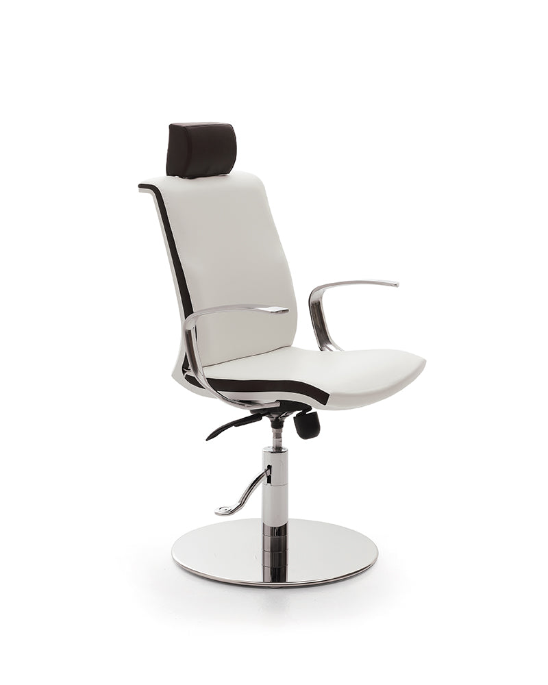 Maquillaje - Silla de maquillaje marrón y blanca - Base redonda cromada