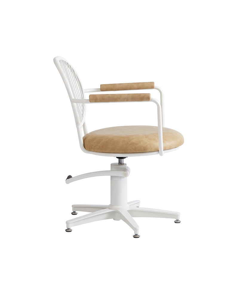 Serena - Silla de peluquería blanca y color coñac - Base estrella blanca