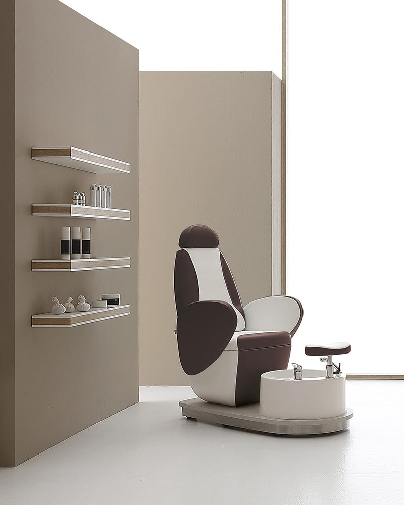 Edge - Silla de pedicura marrón y blanca - Baño de pies incorporado