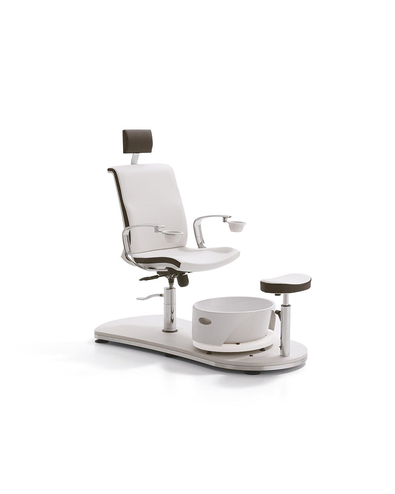 Mini Island - Silla de pedicura blanca y marrón - Base en patrón de roble blanco