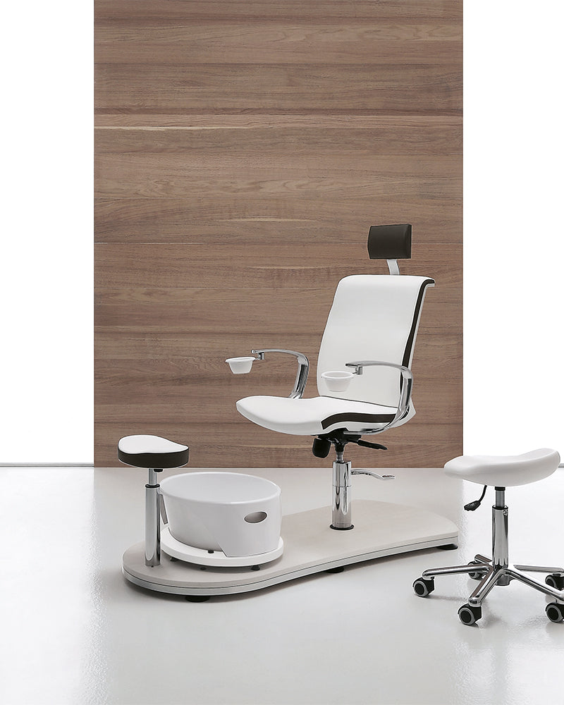 Mini Island - Silla de pedicura blanca y marrón - Base en patrón de roble blanco