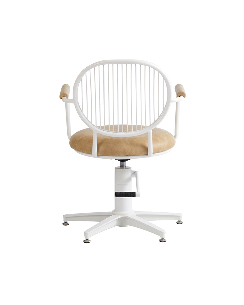 Serena - Silla de peluquería blanca y color coñac - Base estrella blanca