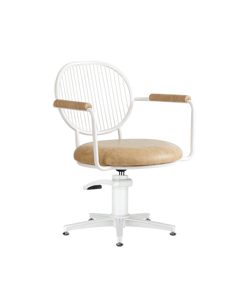 Serena - Silla de peluquería blanca y color coñac - Base estrella blanca