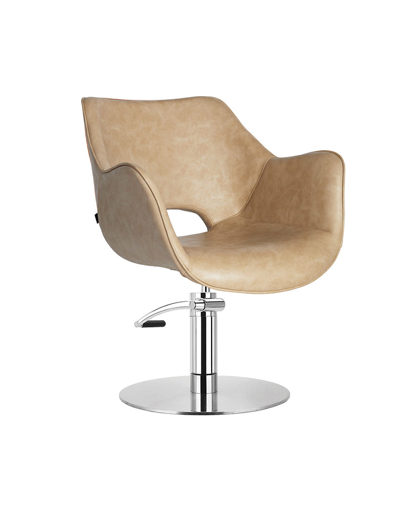 Chloe Sand - Silla de peluquería beige - Base redonda cromada