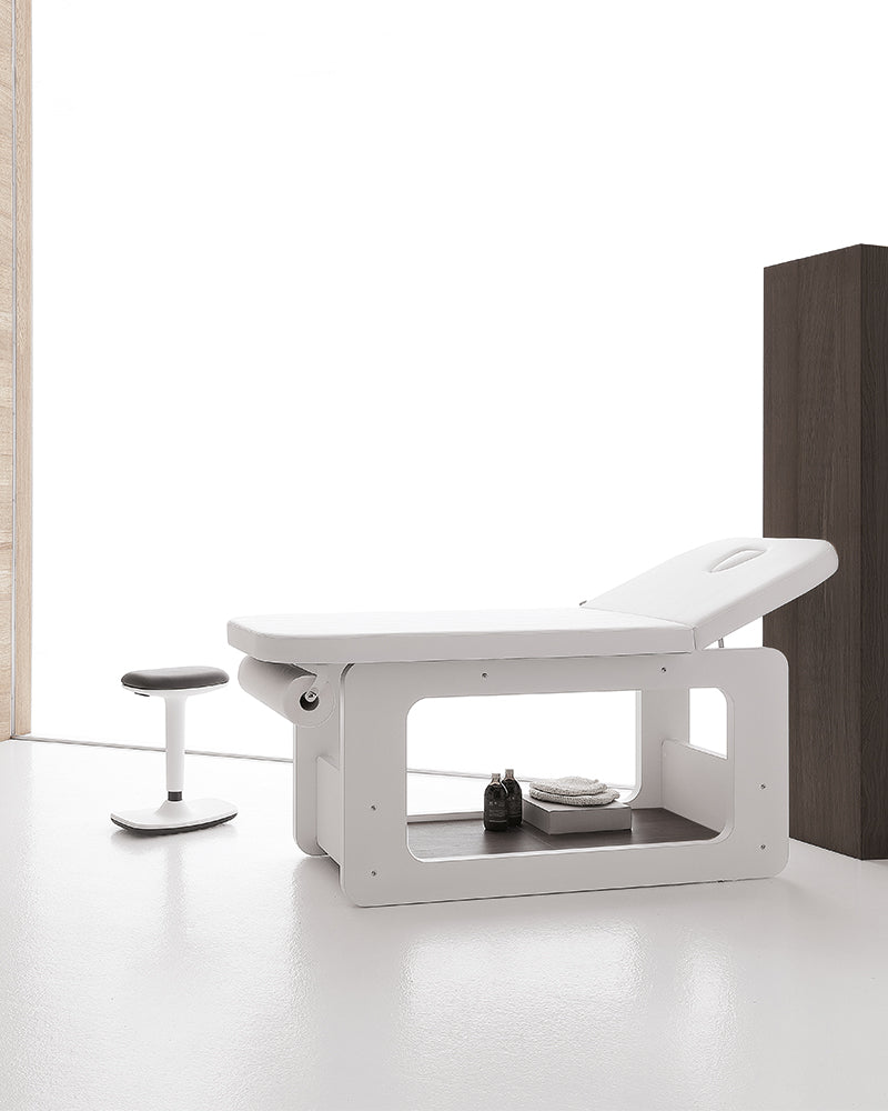 Creo - Camilla de masaje blanca - Patrón de madera oscura - Con calefacción