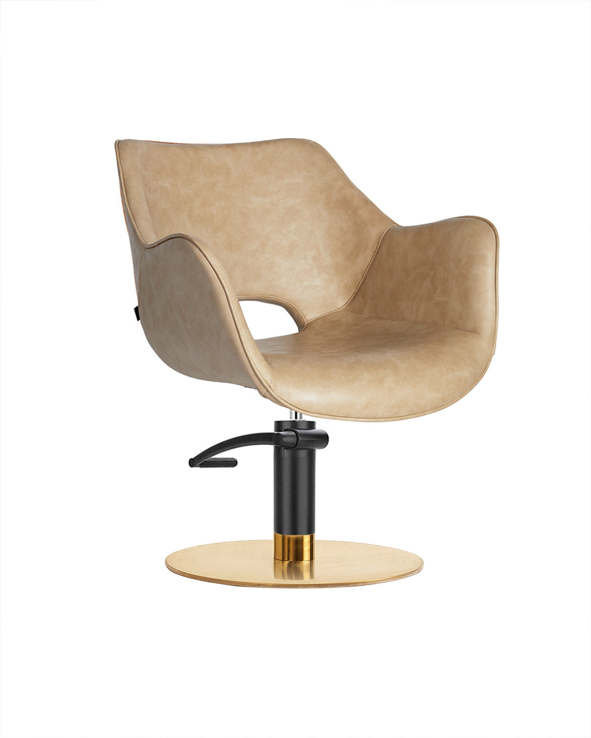 Chloe Sand - Silla de peluquería beige - Bomba negra - Base redonda de latón