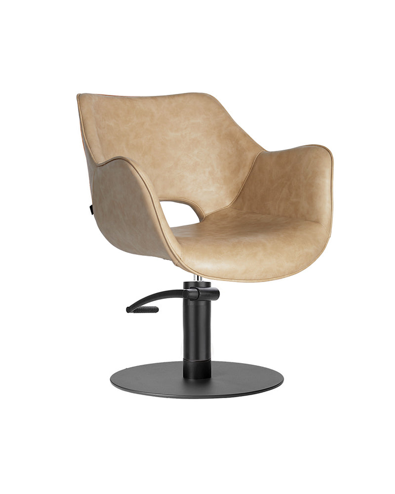 Chloe Sand - Silla de peluquería beige - Base redonda negra
