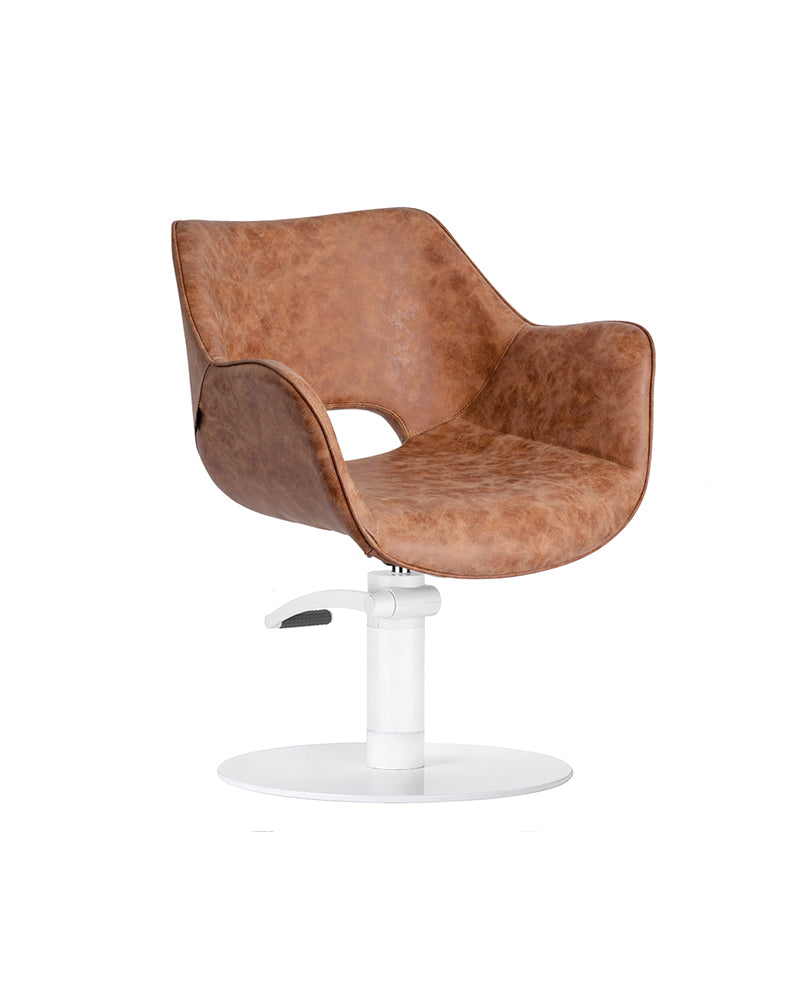 Chloe Tan - Silla de peluquería marrón - Base redonda blanca