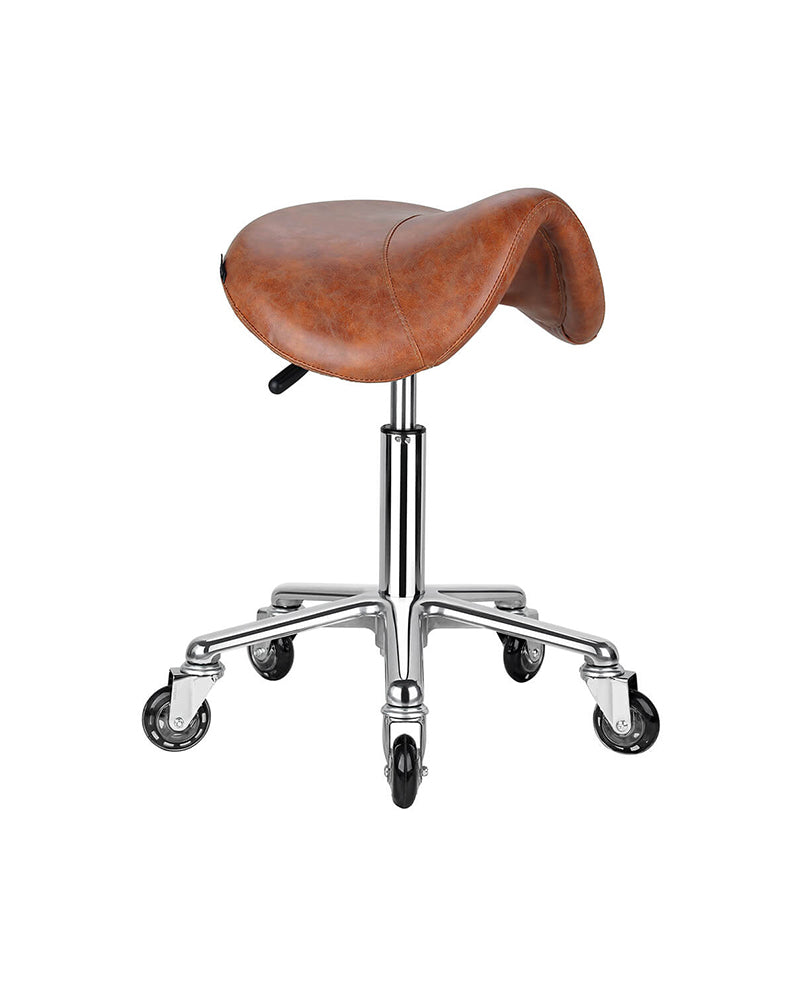 Saddle Tan - Taburete de silla de montar marrón con base estrella cromada