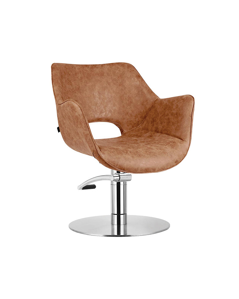 Chloe Tan - Silla de peluquería marrón - Base redonda cromada
