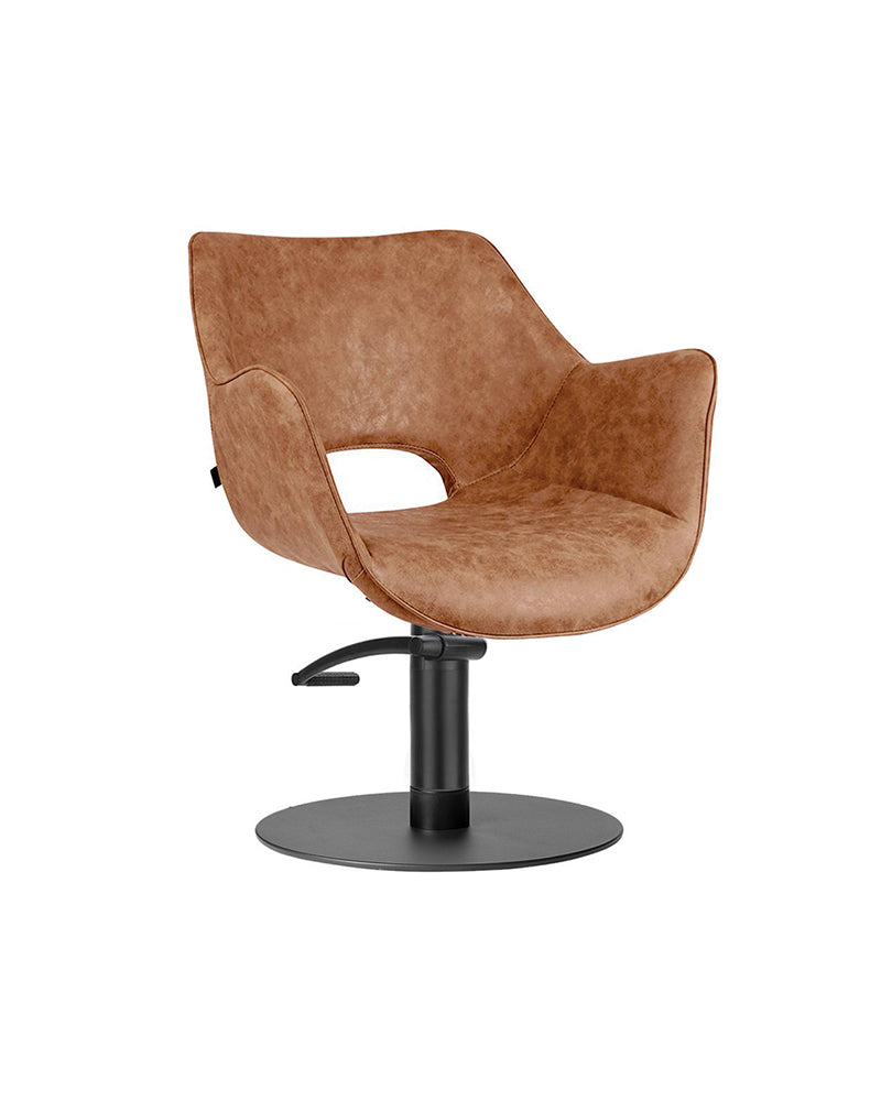 Chloe Tan - Silla de peluquería marrón - Base redonda negra