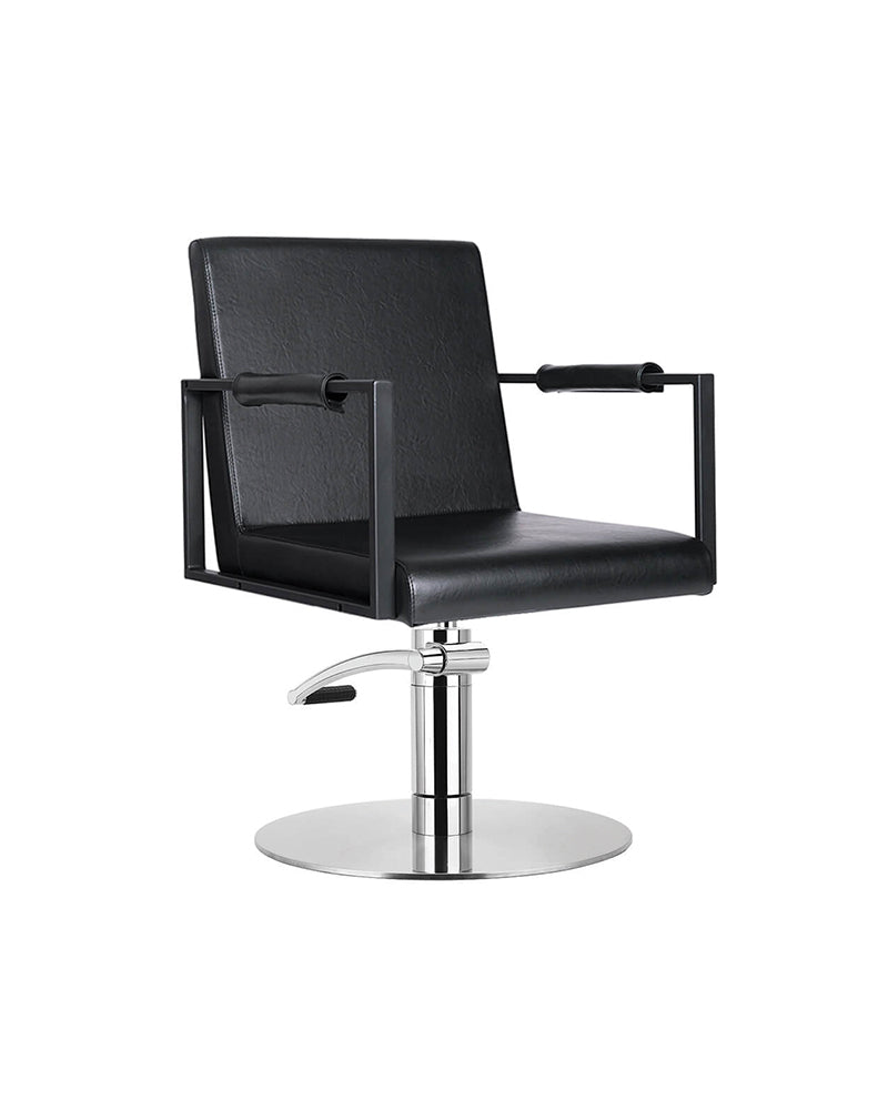 Harper - Silla de peluquería negra - Base redonda cromada
