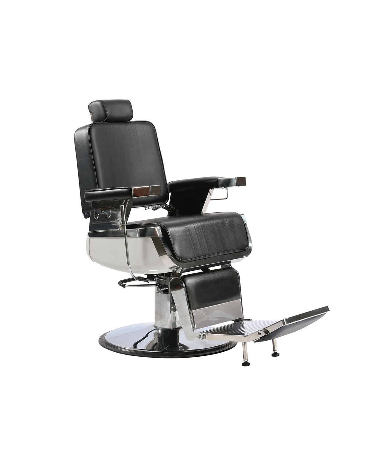 Bart - Sillón de barbero negro con base redonda cromada