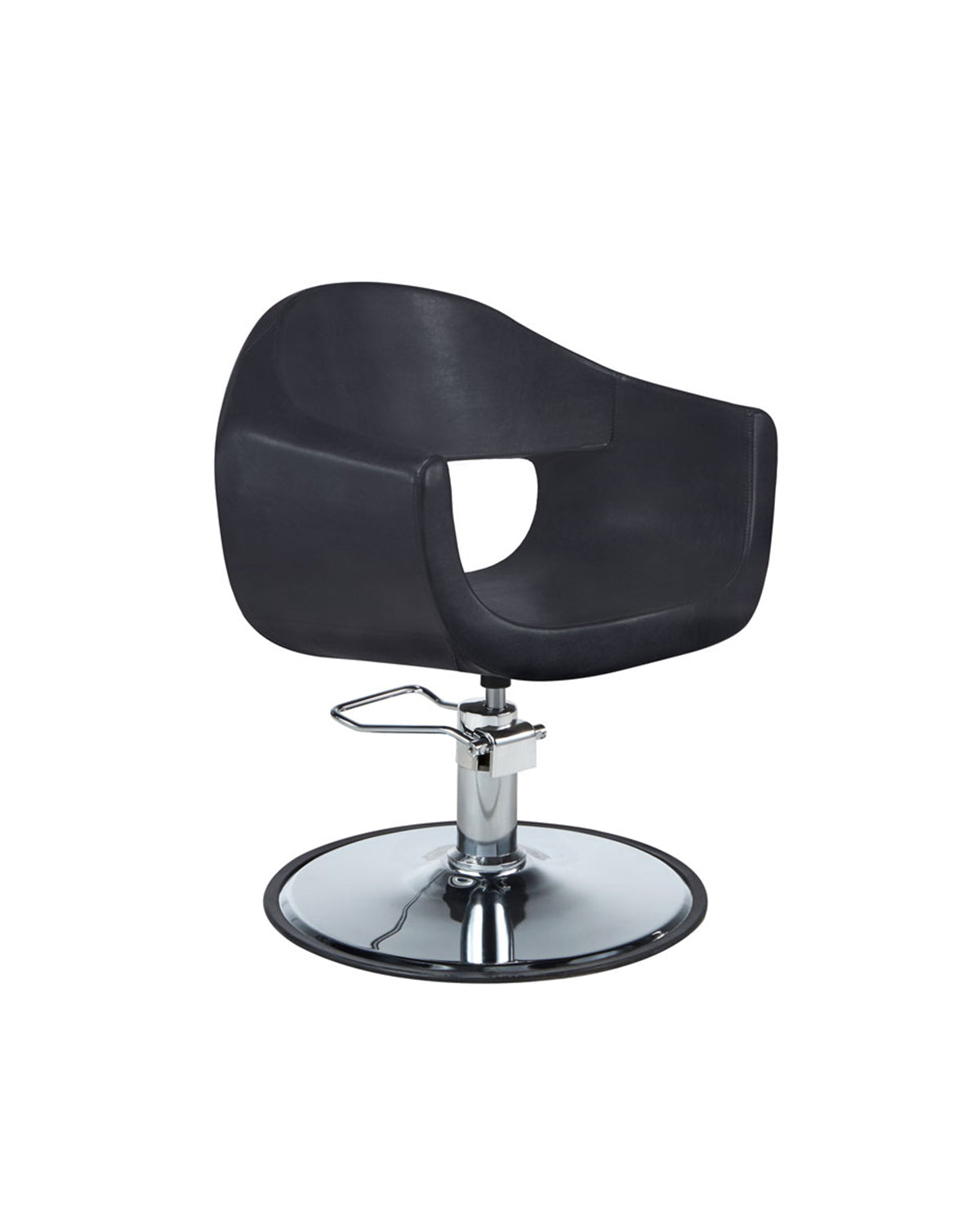 Cindy - Sillón de peluquería negro con base redonda cromada
