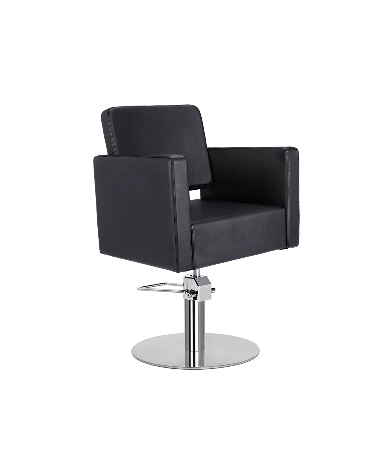 Dora - Sillón de peluquería negro con base redonda cromada