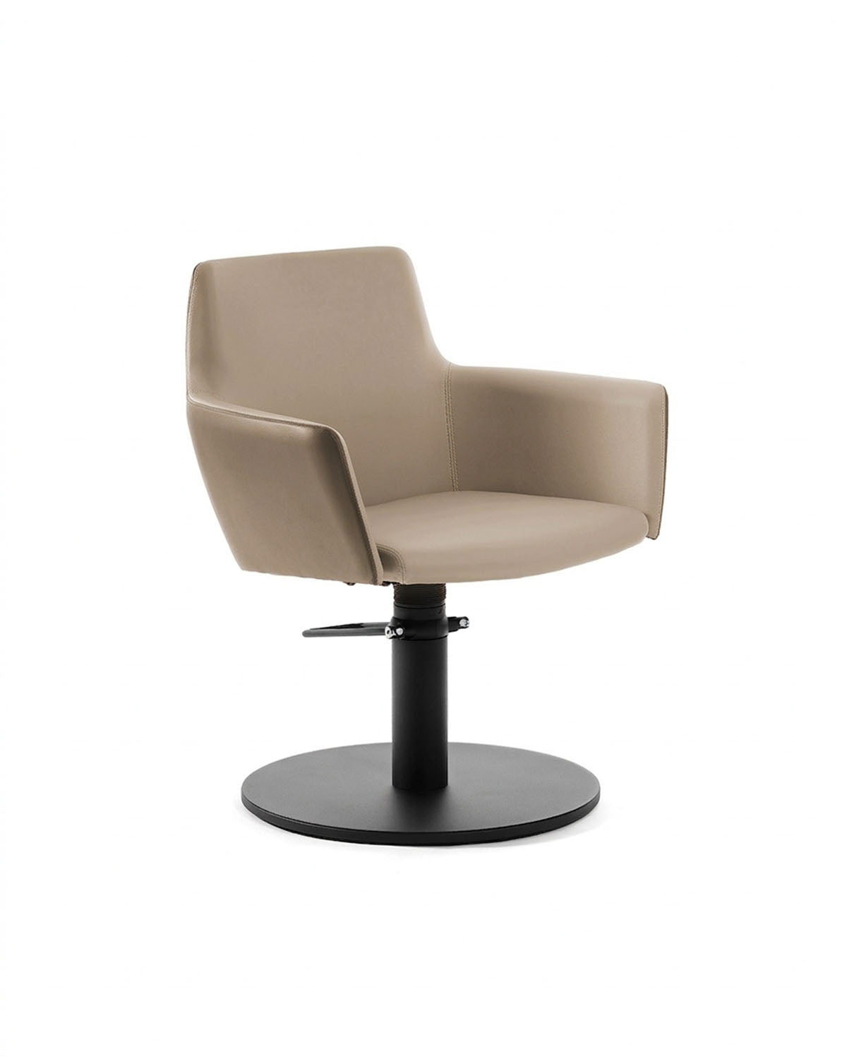 Greiner 38 - Sillón de peluquería beige con base redonda negra