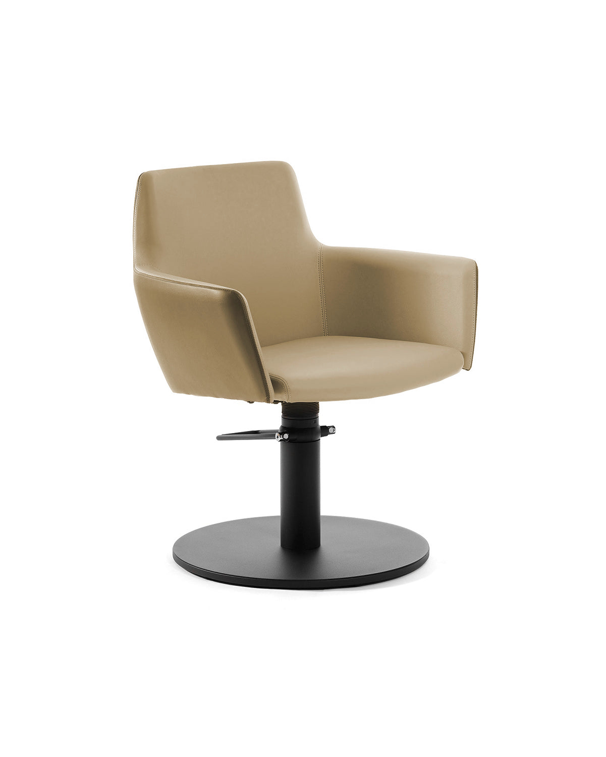 Greiner 38 - Sillón de peluquería beige con base redonda negra
