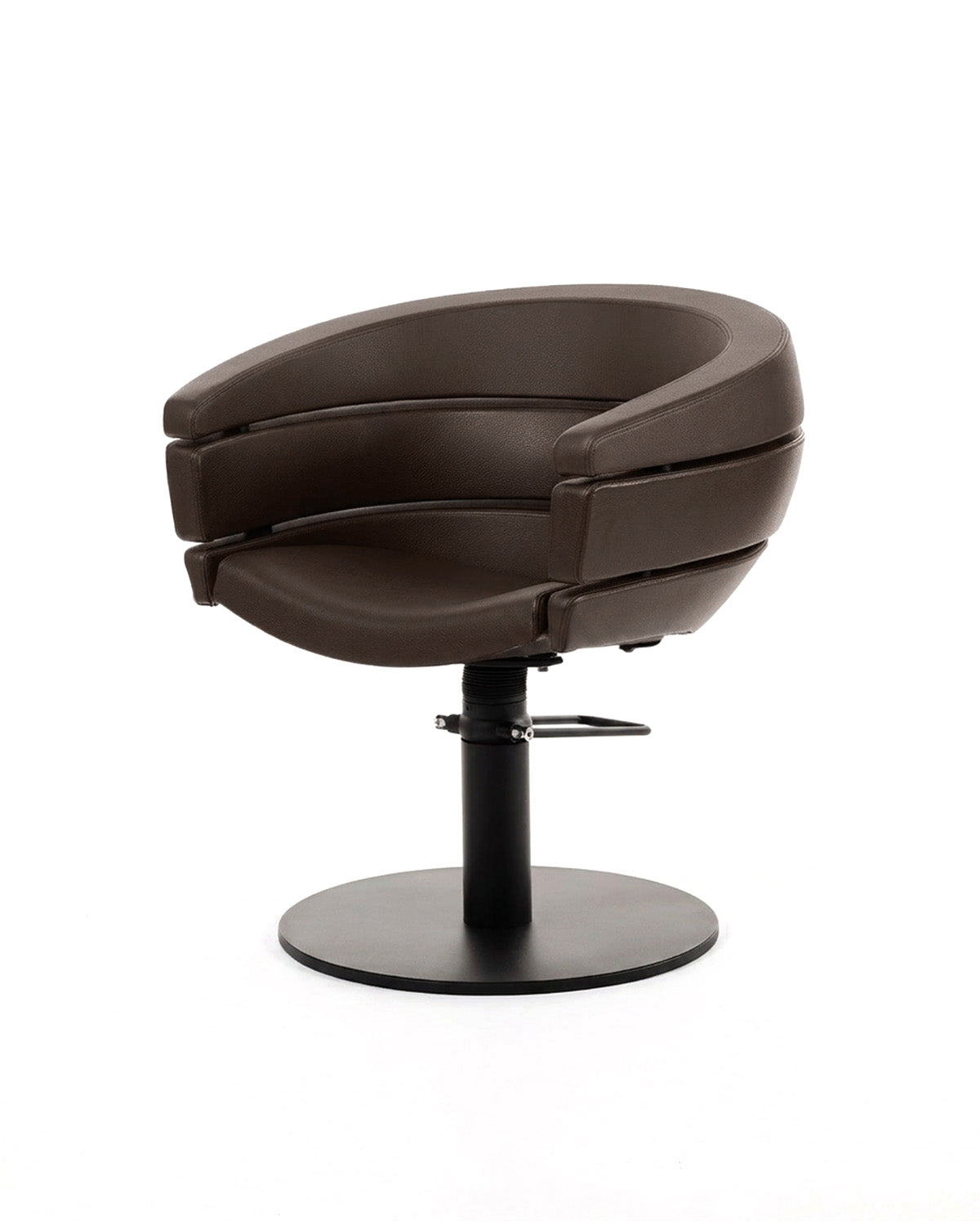 Greiner 55 - Sillón de peluquería marrón oscuro con base redonda negra