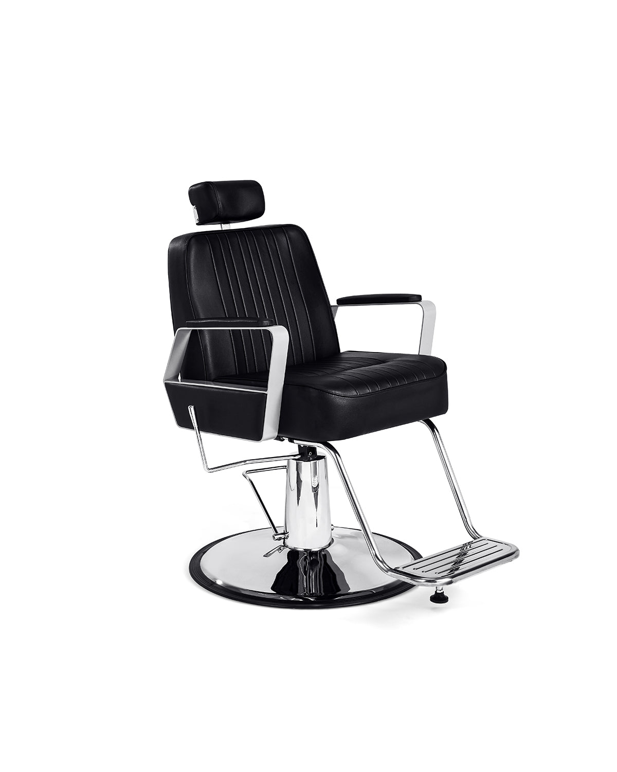 Joey - Sillón de barbero negro con base redonda cromada