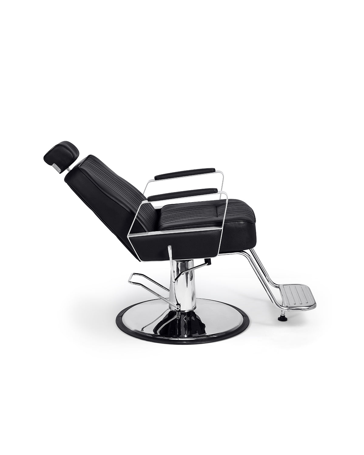 Joey - Sillón de barbero negro con base redonda cromada