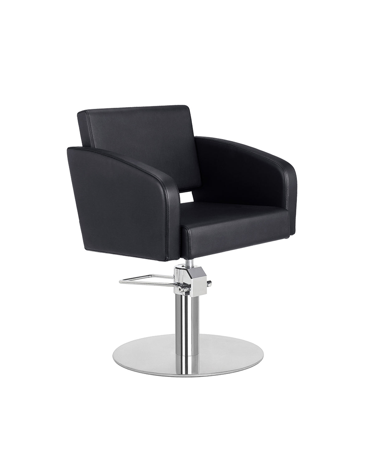 Loris - Sillón de peluquería negro con base redonda cromada