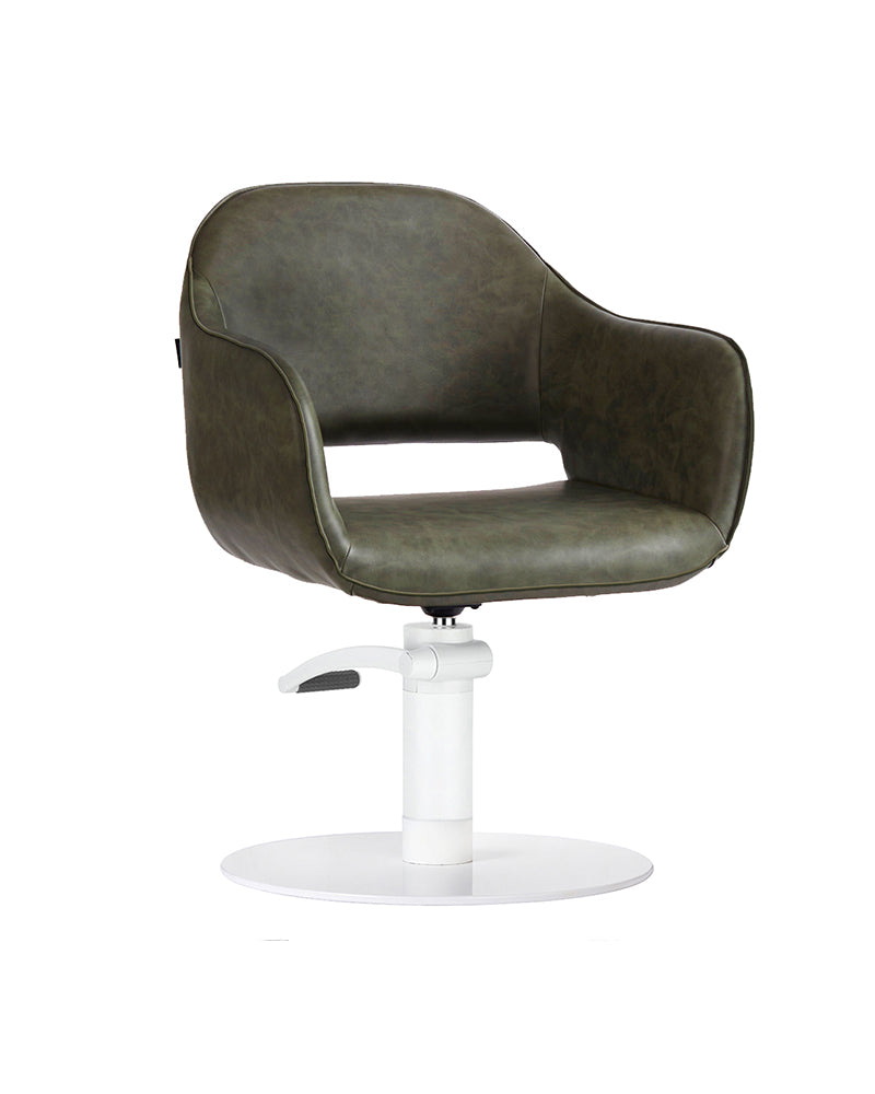Meadow Sage - Sillón de peluquería verde con base redonda blanca