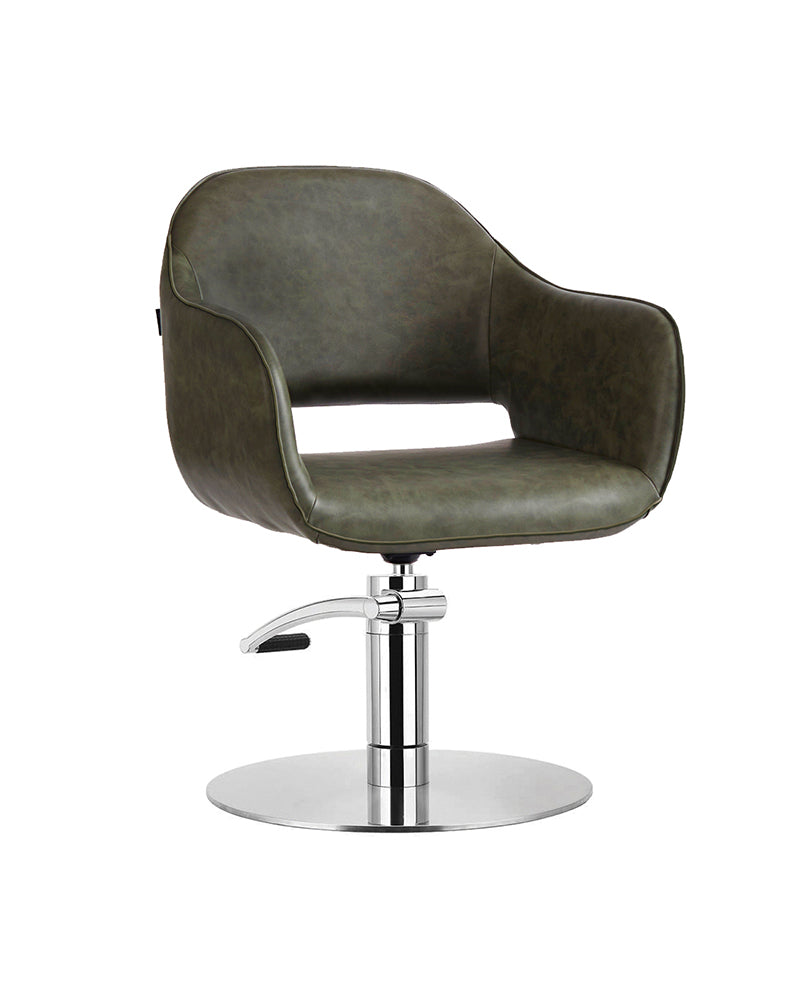 Meadow Sage - Sillón de peluquería verde con base redonda cromada