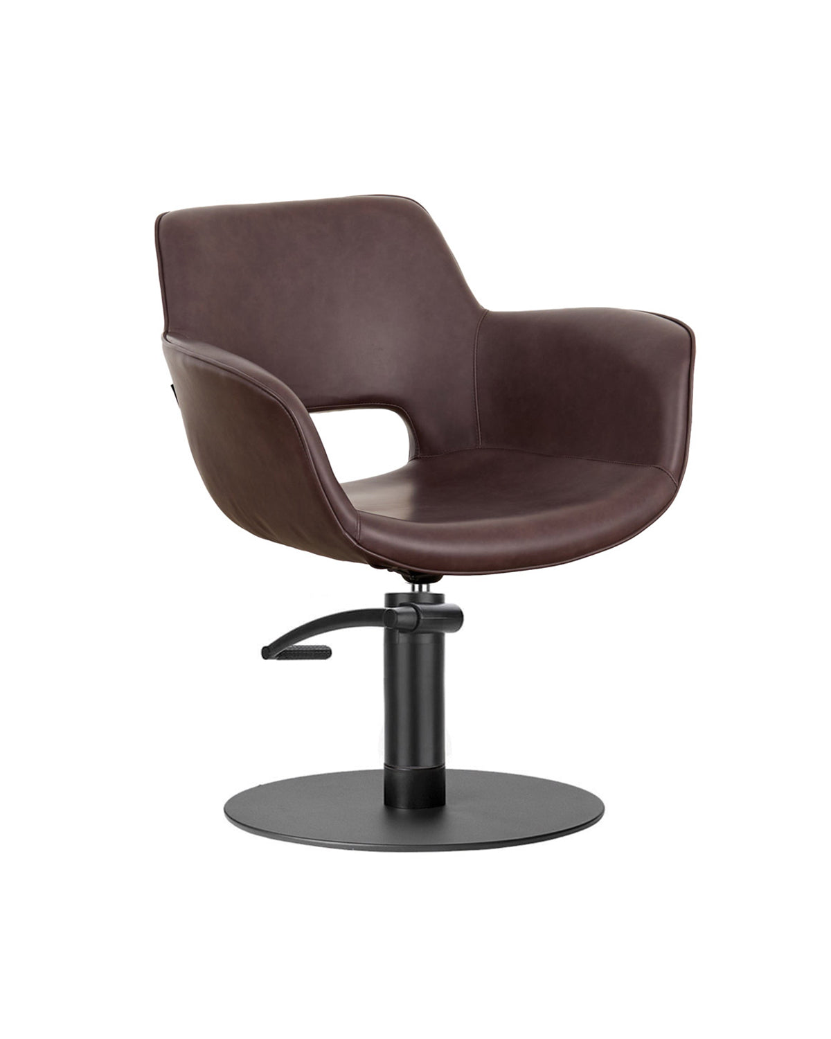 Milo Merlot - Sillón de peluquería marrón con base redonda negra