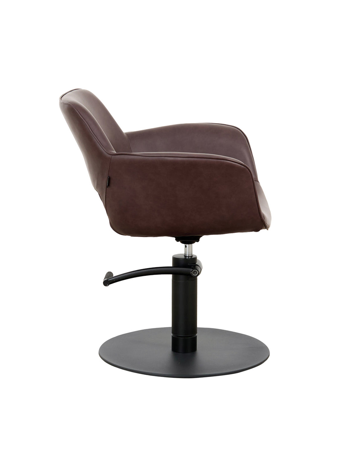 Milo Merlot - Sillón de peluquería marrón con base redonda negra