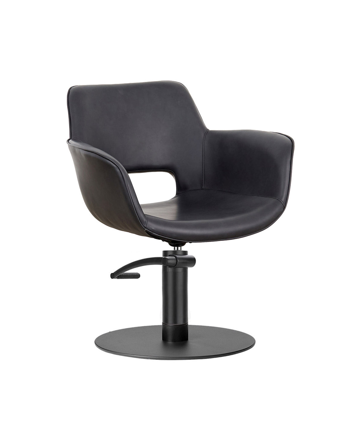 Milo Midnight - Sillón de peluquería gris con base redonda negra