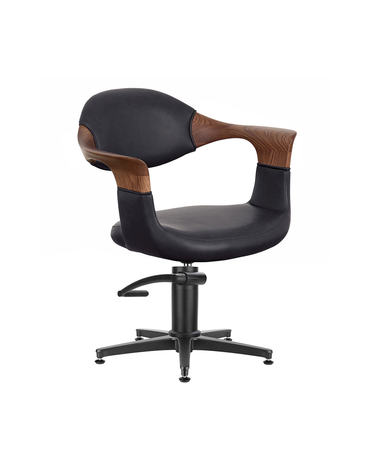 Oakley Midnight - Sillón de peluquería gris con base estrella negra y reposabrazos de roble