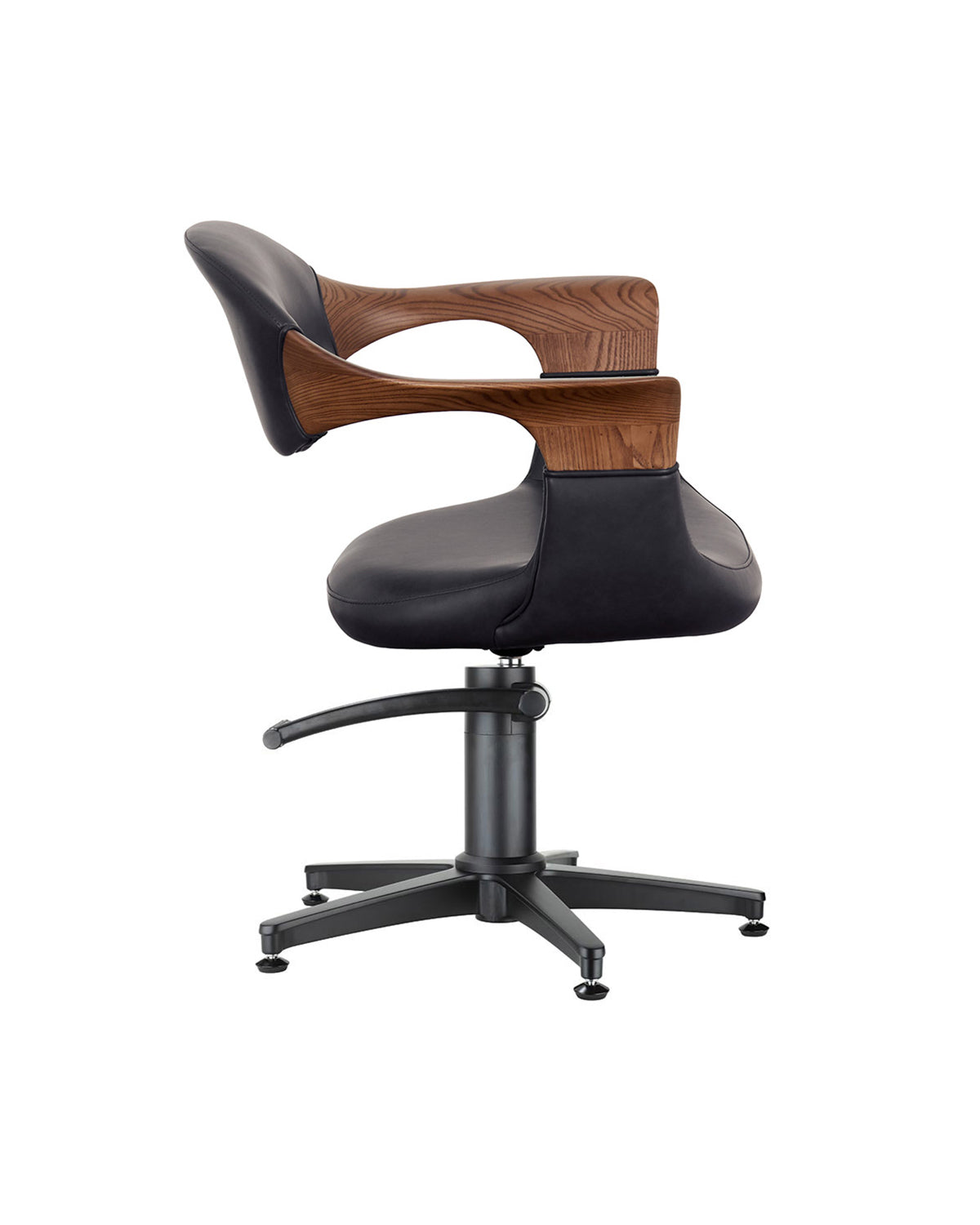 Oakley Midnight - Sillón de peluquería gris con base estrella negra y reposabrazos de roble