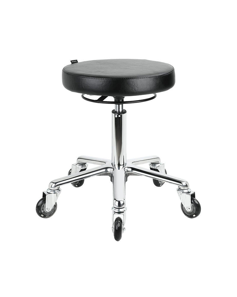 Round Black - Black salon stool with chrome cross base