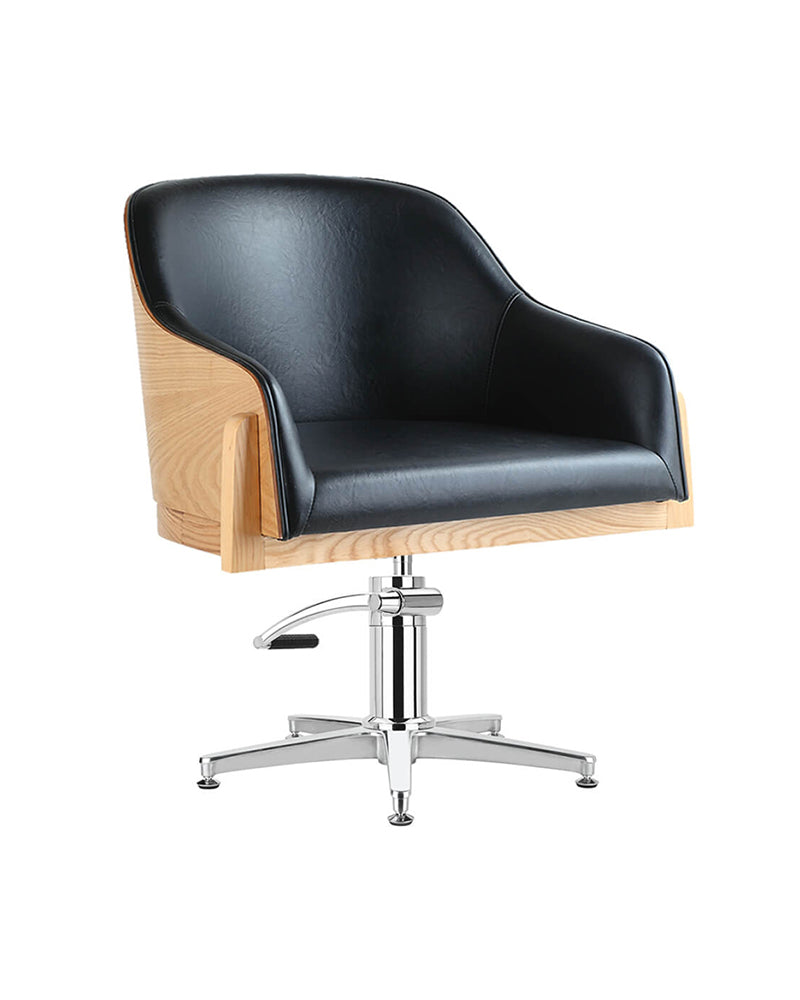Stockholm - Black hairdressing chair - Back in ash wood - Chrome cross base