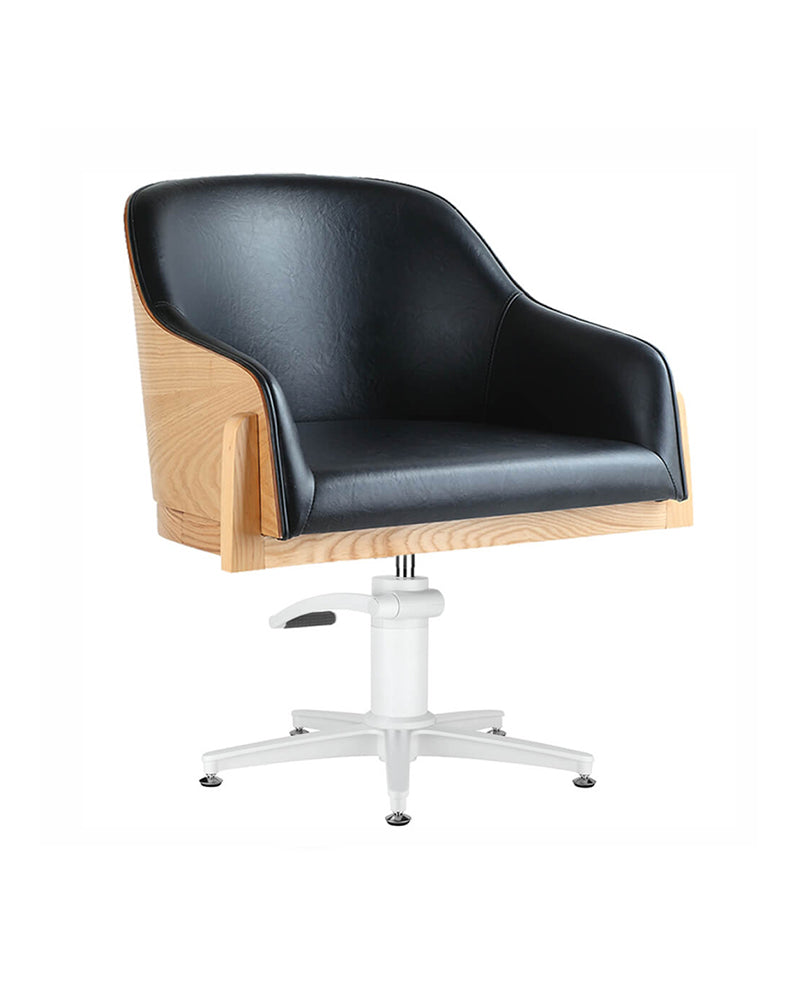 Stockholm - Silla de peluquería negra - Respaldo de fresno - Base estrella blanca