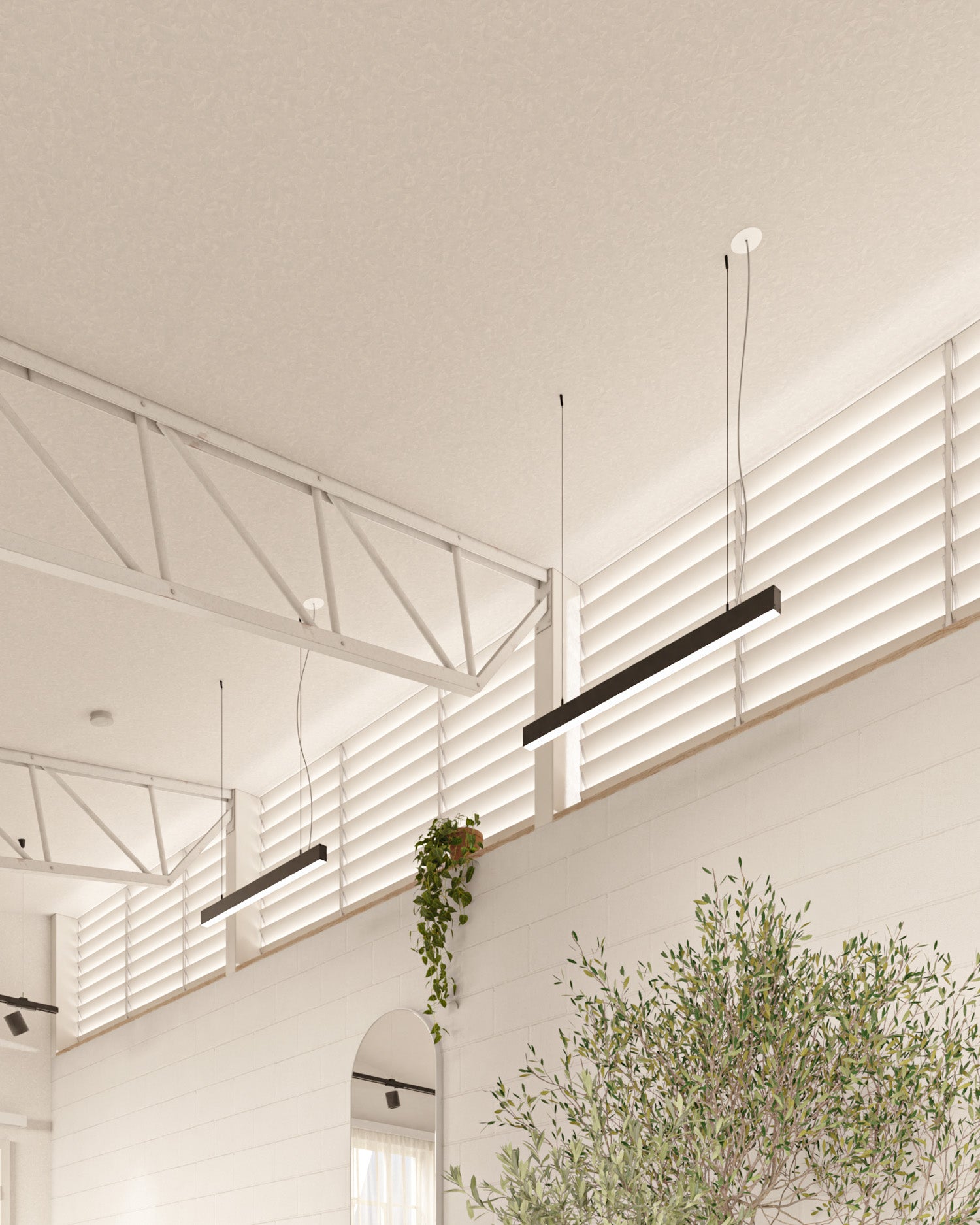 Sunbeam LED - Iluminación para peluquería negra en cable de acero