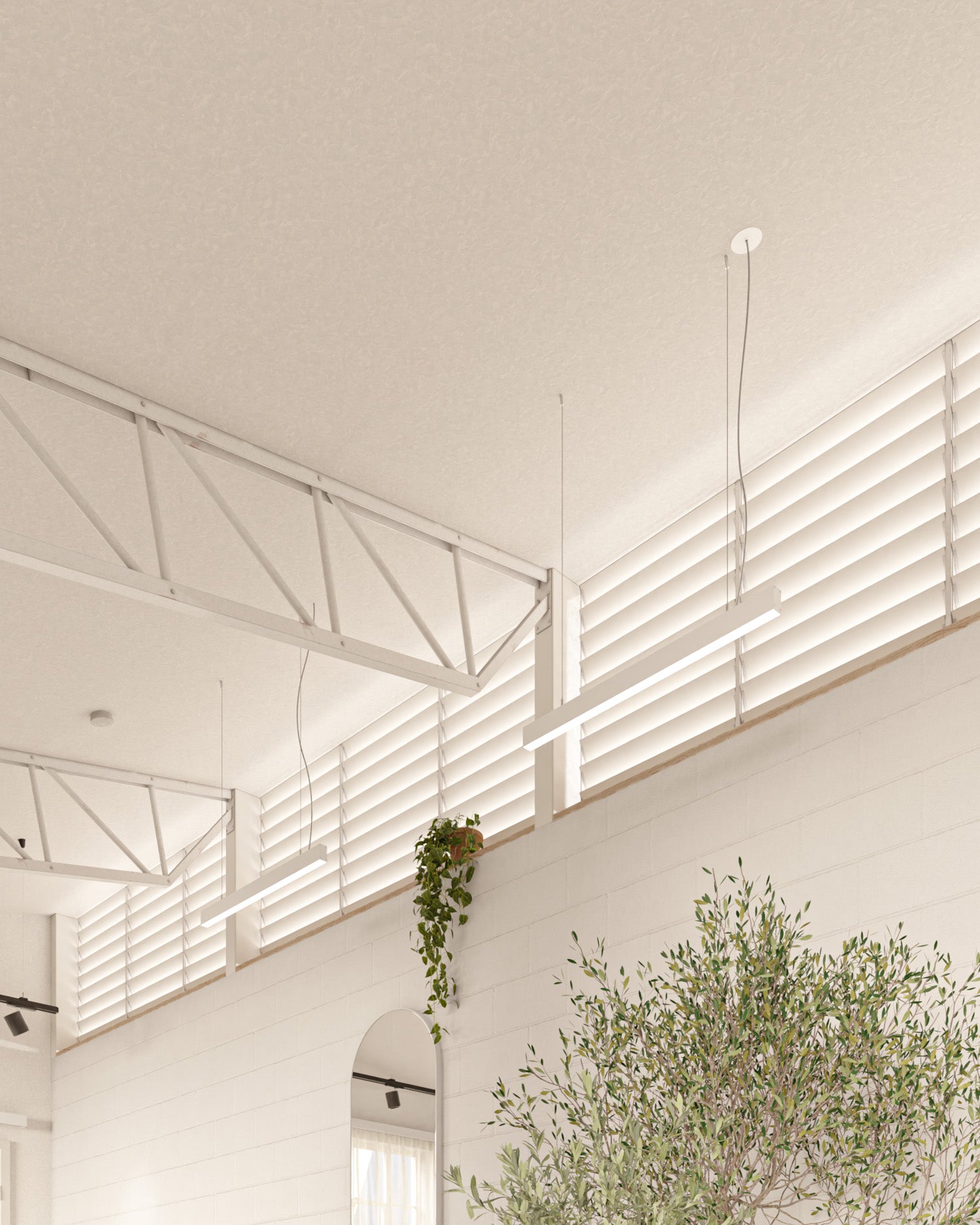 Sunbeam LED - Iluminación para peluquería blanca en cable de acero