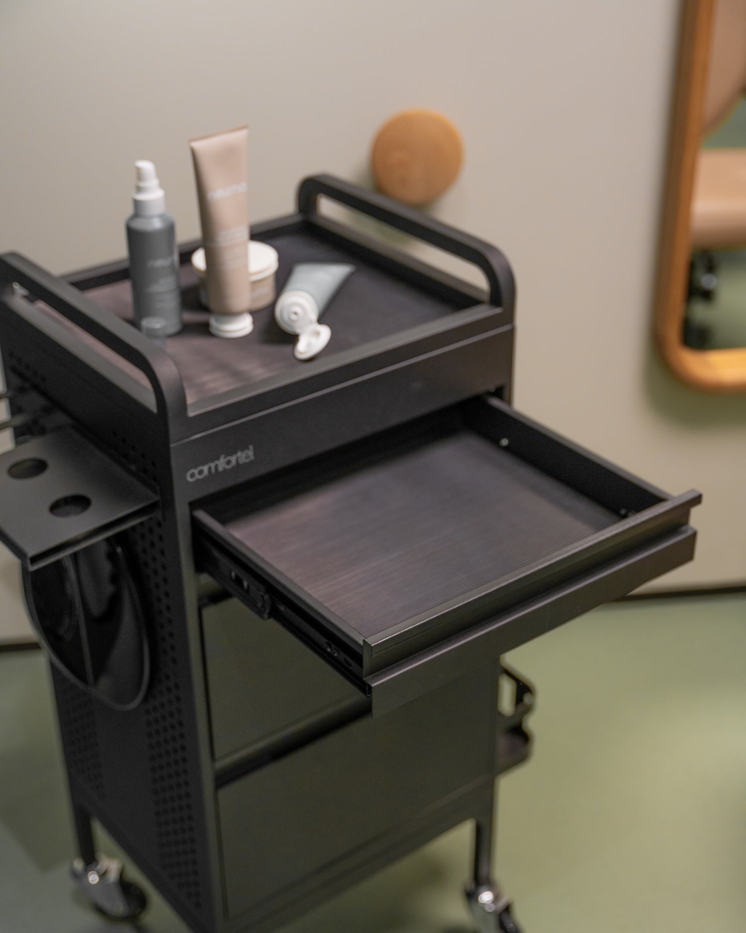 Studio 3 - Carrito de peluquería negro con 3 cajones y estante extraíble